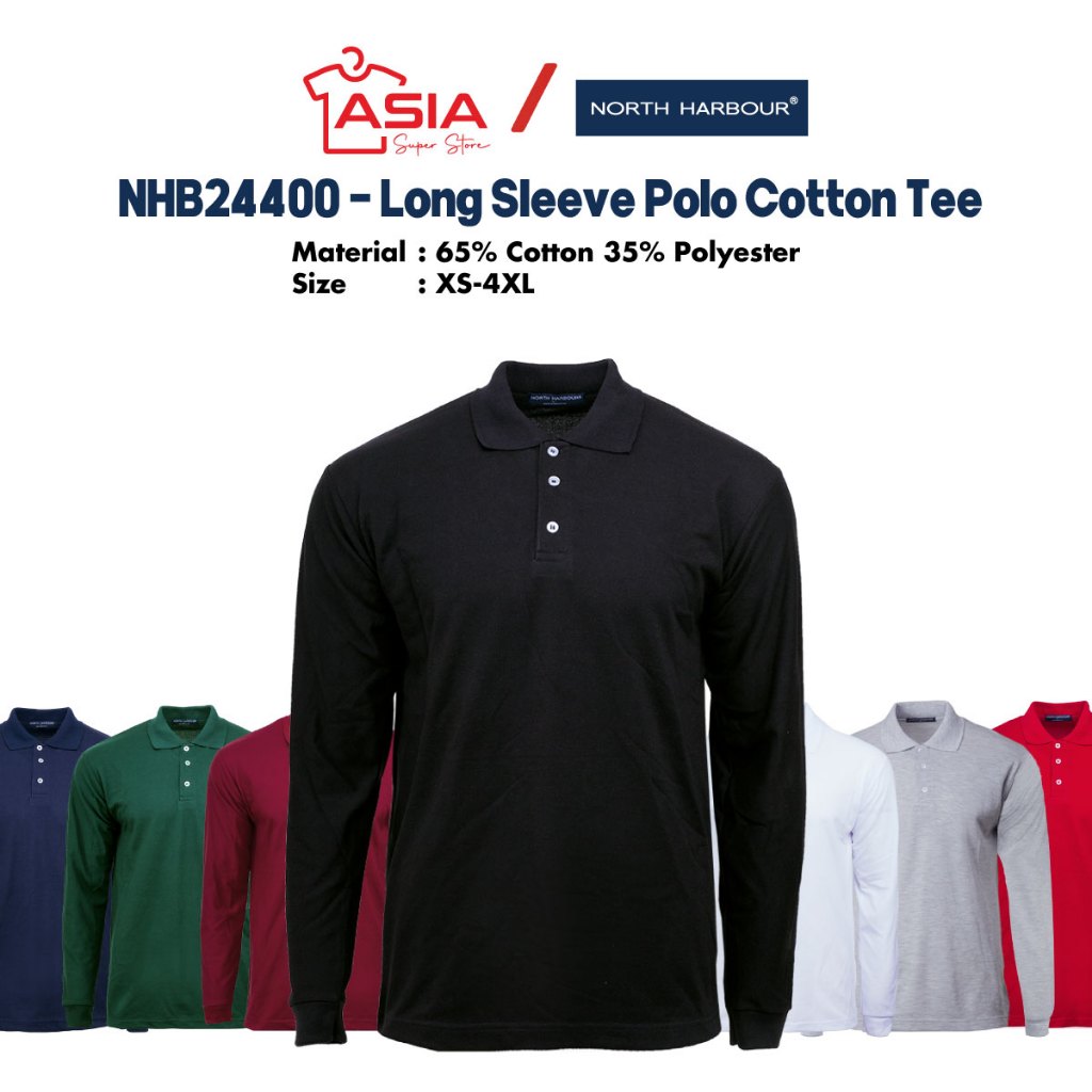 ASIASUPERSTORE x North Harbour แขนยาวโปโลเสื้อยืดคอปก Unisex Baju Kolar Lengan Panjang Tee NHB24400