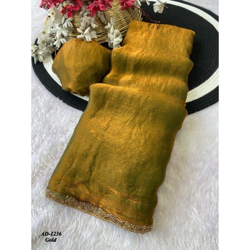 AD-1236~เทรนด์ FENDY CHIFON WITH HANDWORK SAREES