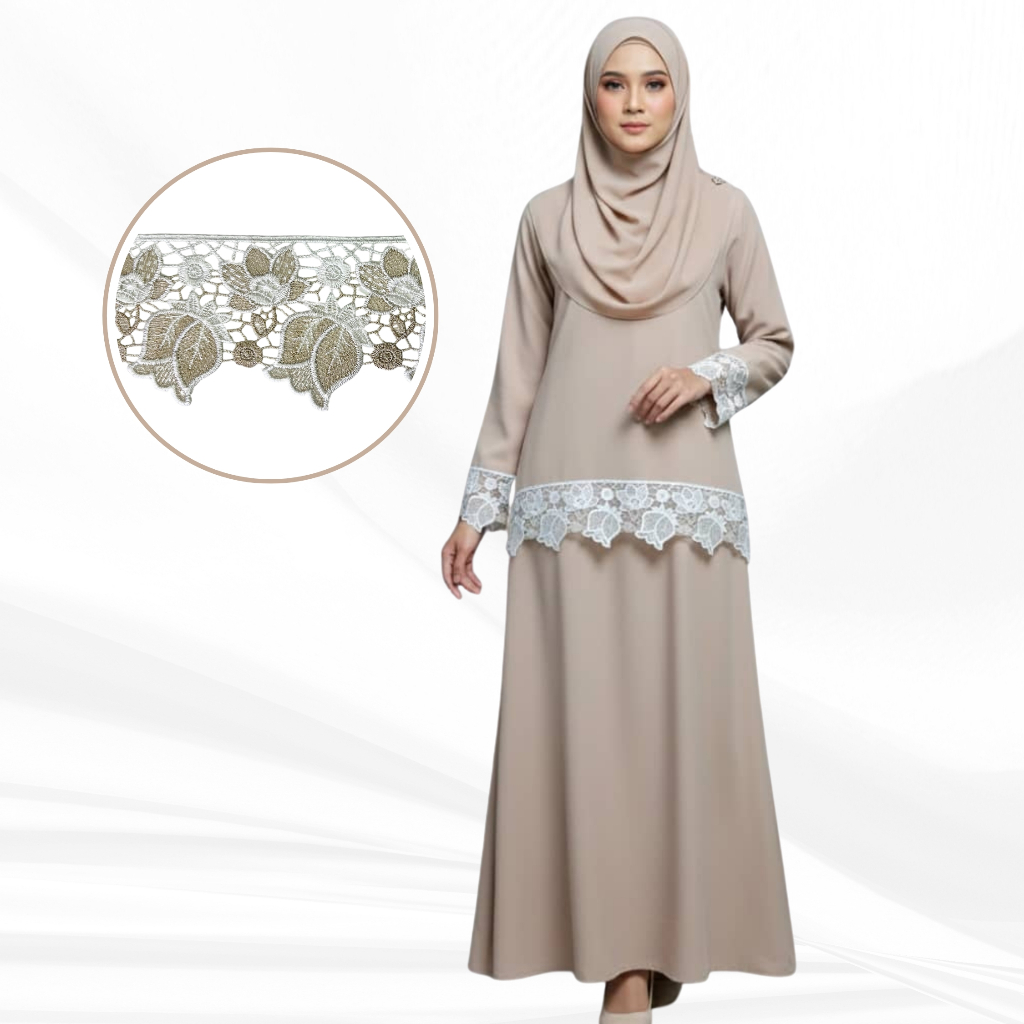 Baju Raya Lace Collection Muslimah Wear Baju Kurung Lace Front Zip Kain A-Cut - Jolita Lace