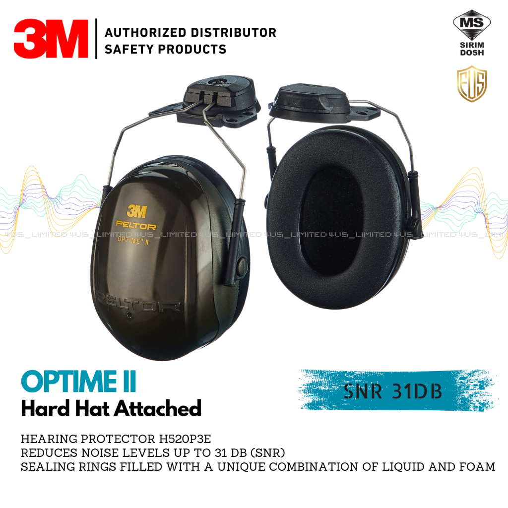 3M-H520P3E PELLER OPTIME II หมวกกันน็อค ATTACHED EARMUFFS SNR 31db SIRIM DOSH