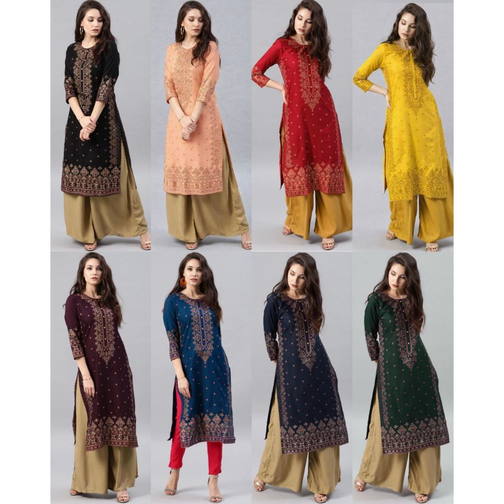 AD-1258~ XS ถึง 10XL -เรยอนหนักขนาดบวกพร้อมงานฟอยล์ Kurti (ไม่มีกางเกง)
