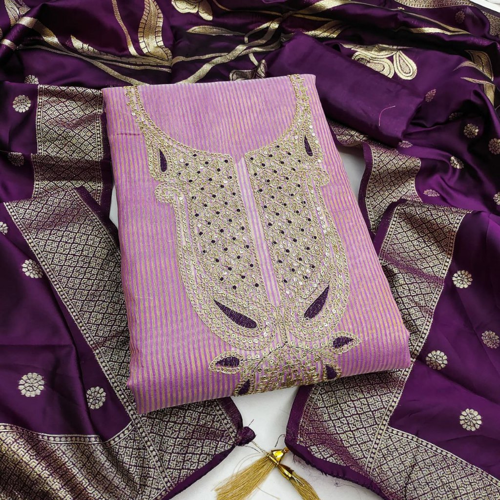 Unstitched Punjabi Suit Material Simmer Silk With Sequence Work Kain Jahit Punjabi Suit Salwar Kamez