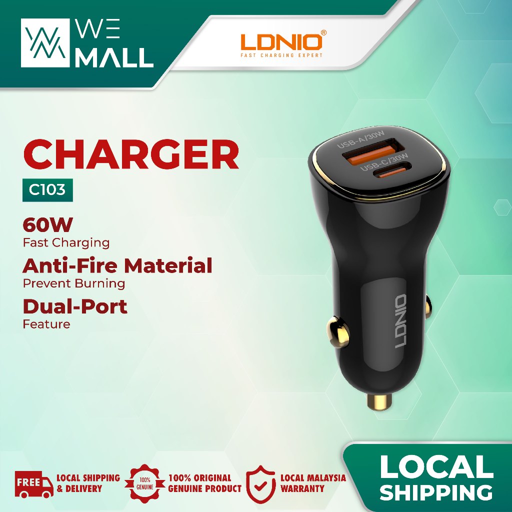 LDNIO C103 60W PD QC Super-Fast Car Charger PD30W + QC30W รองรับ PD/PPS