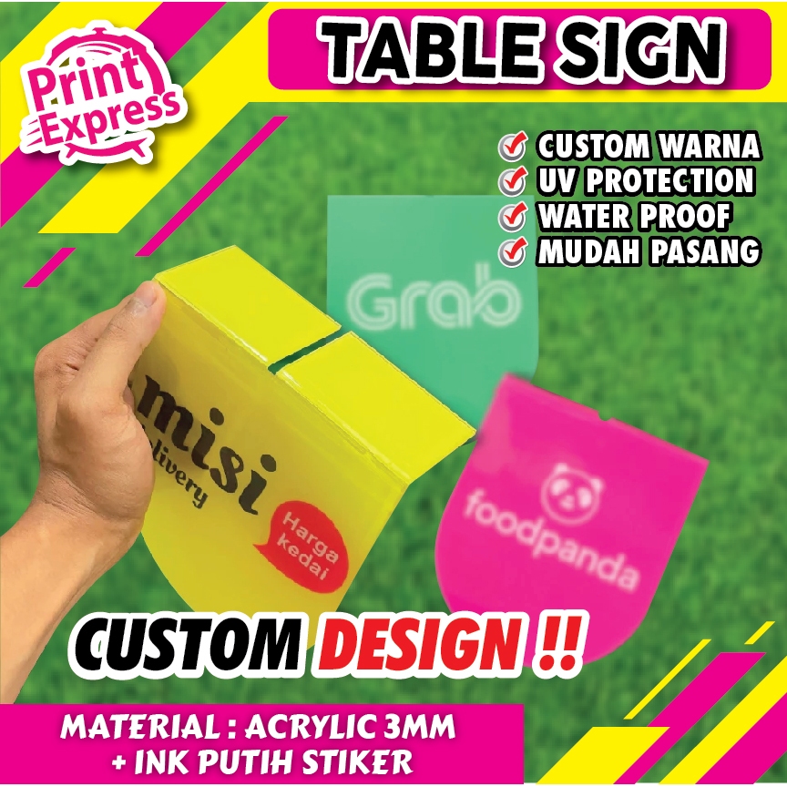 TABLE SIGN Grab / Misi Delivery Food Panda Pickup Here Pickup Here Oder Here