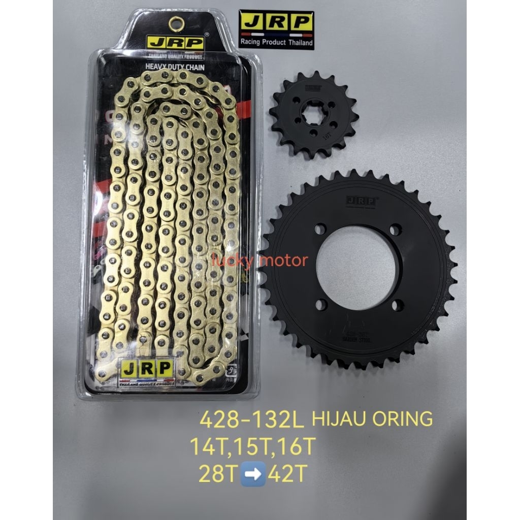 JRP Rantai GOLD Oring 428HO-132L *GREEN ORING* ชุดเฟืองเหล็กสีดําเต็ม Y125Z RXZ Y110 LC135V1-V8 SRL1