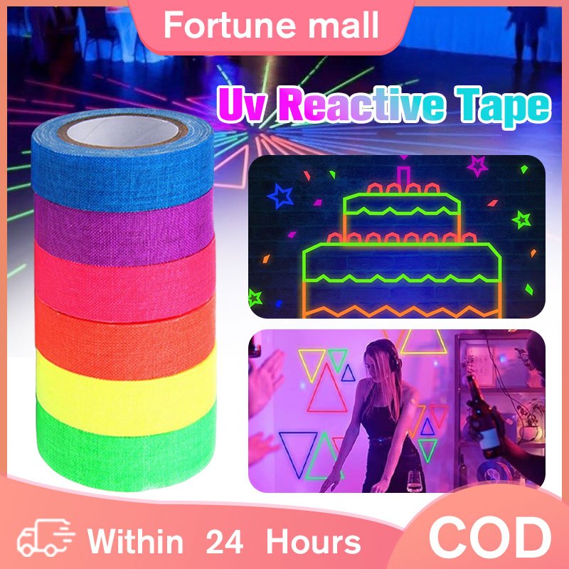6 ชิ้นสี UV Luminescent ผ้าฝ้ายเทปประสิทธิภาพ Vision Stage Decor Props Pita Gaffer นีออน Pleekat Ken