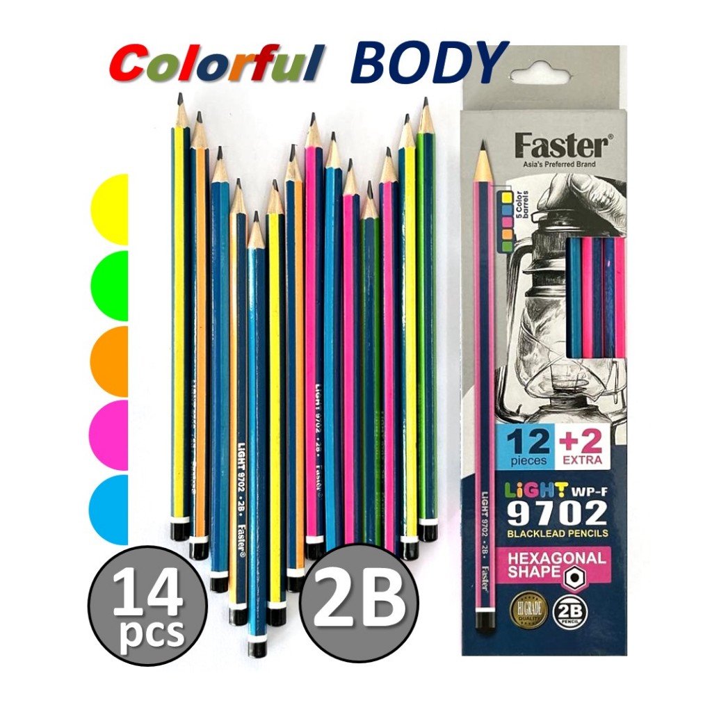 2B Pencil Faster 9702 LIGHT 2B Pencil Colourful Body Premium (Pensil 2B)