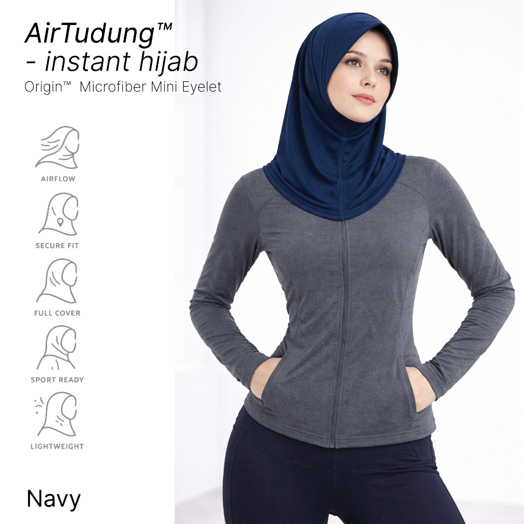 888.co AirTudung - Instant Hijab Sport Hijab Sports Headscarf Navy