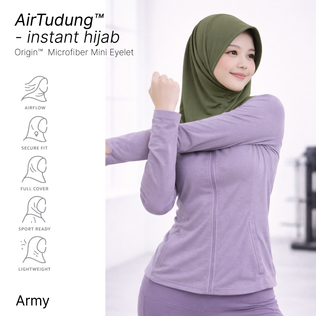 888.co AirTudung - Instant Hijab Sport Hijab Tudung Sukan Army Green