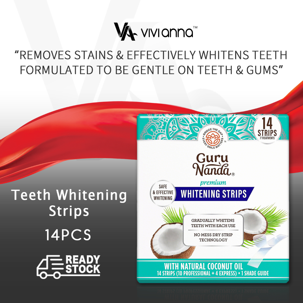 Guru Nanda Whitening Strips 14PC, White Tooth Hack, Nanda Bridge Gap, Coconut Sensitive Tooth Care ท
