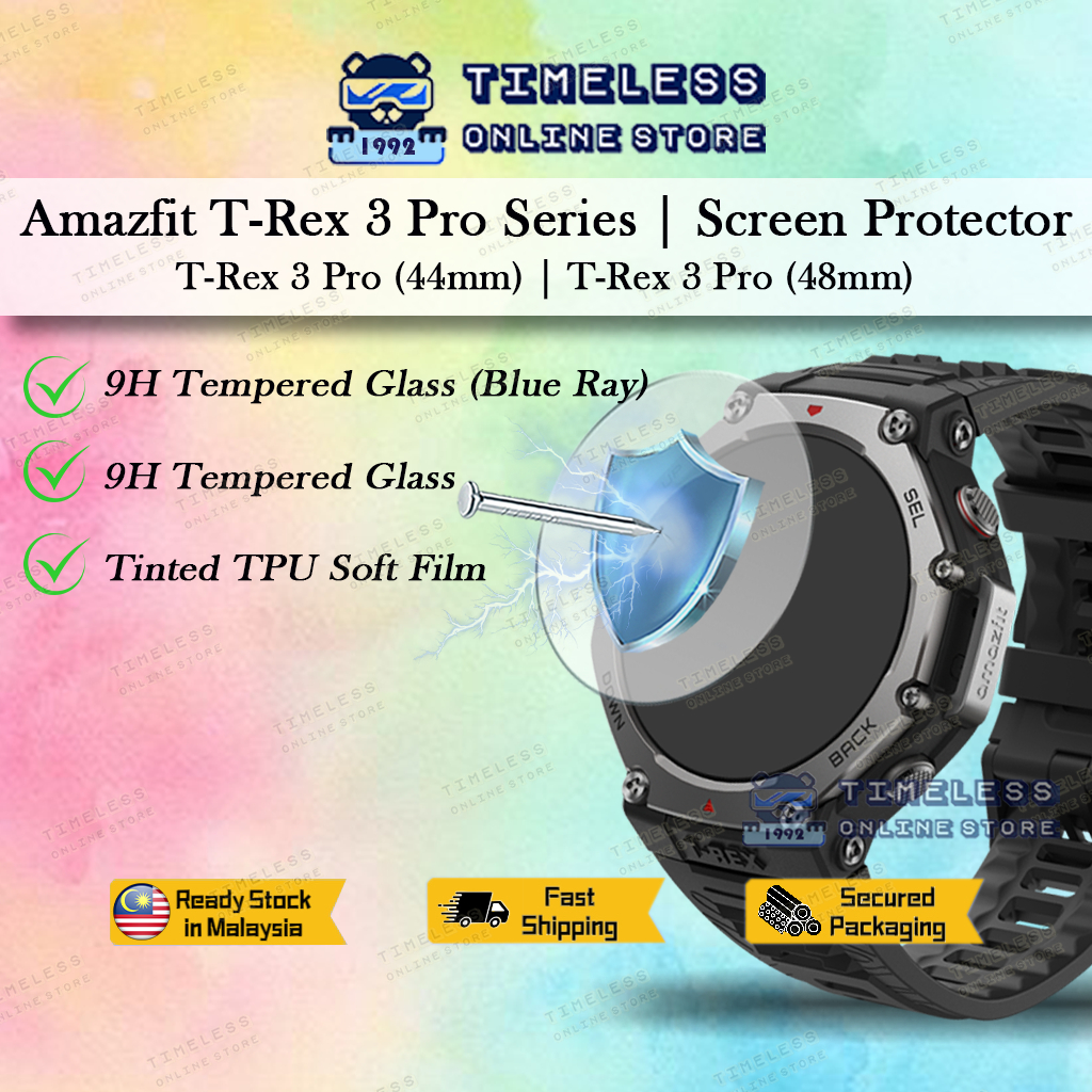 🇲🇾 Amazfit T-Rex 3 Pro 44 มม. 48 มม. ตัวป้องกันหน้าจอ, กระจกนิรภัย 9H, กระจกบลูเรย์ & สี TPU (ฟิล์มนุ่ม), Trex3 pro