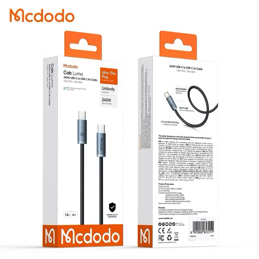 MCDODO CA-708  CA-778 240W PD USB Data Cable / 240W Super Fast Quick Charging / Durable Nylon Braide