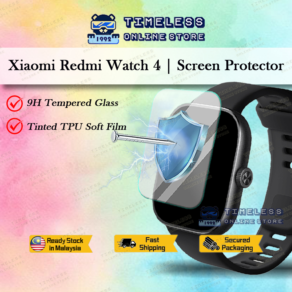 🇲🇾 ตัวป้องกันหน้าจอสําหรับ Xiaomi Redmi Watch 4, กระจกนิรภัย, Blue Ray & Tinted TPU (ฟิล์มนุ่ม), ฝาค