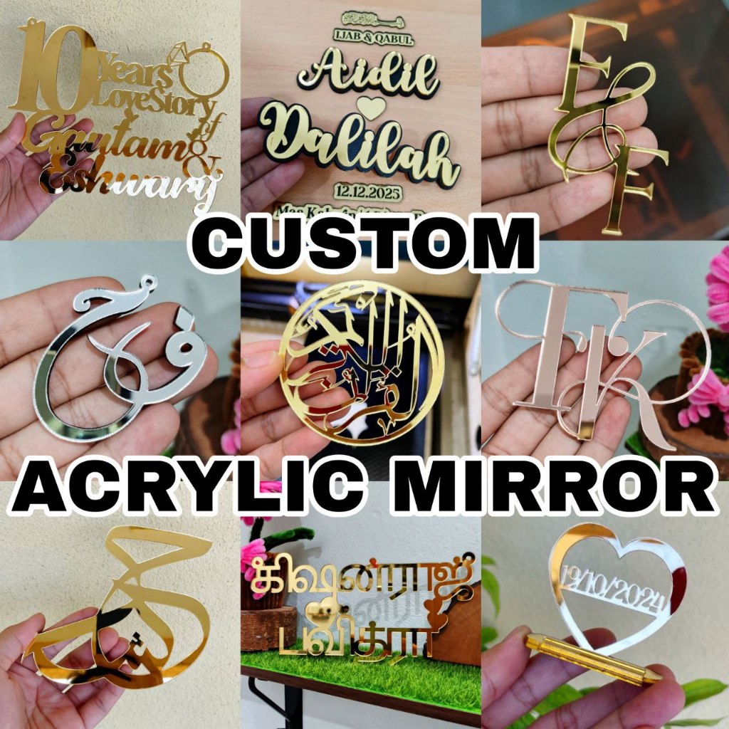 (POD49) Custom อะคริลิค Mirror Design Engrave ปรับแต่งกระจกอะคริลิค Gold Silver Rose Gold Laser DIY 