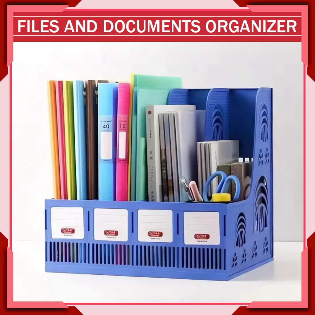 Magazin & Document File Organizer Holder Rack Blue 3 & 4 Divider Magazine Holder File Book File