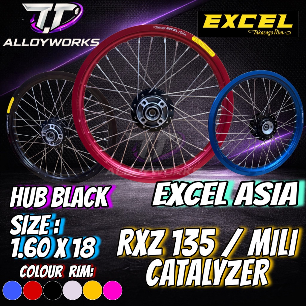[EXCEL ASIA RXZ] ALLOY RIM 1.60X18 RXZ135/MILI/CATALYZER EXCEL ASIA RIM ALLOY HUB BLACK COMPLTE SET