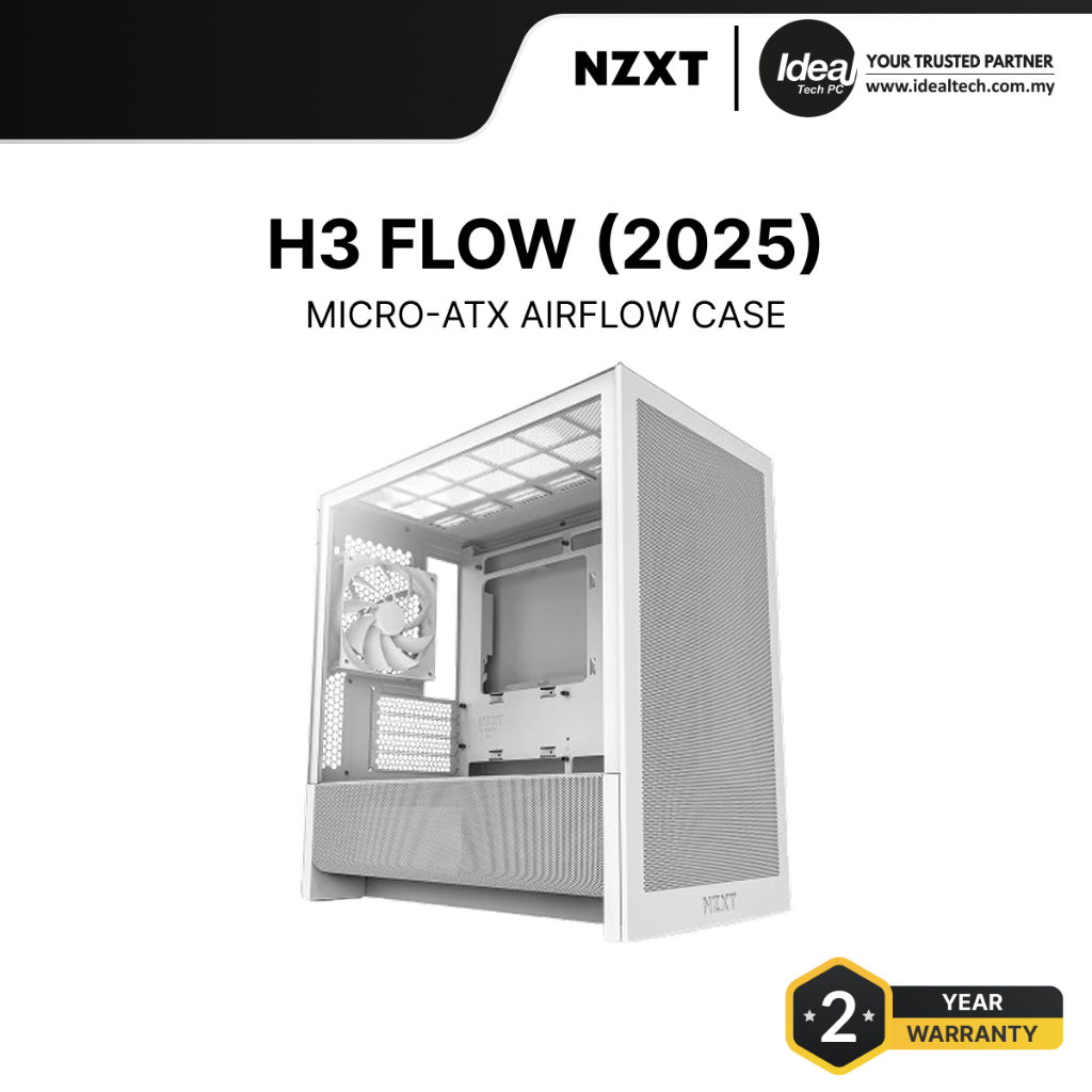 NZXT H3 FLOW 2025 เคส Micro-ATX สีขาว