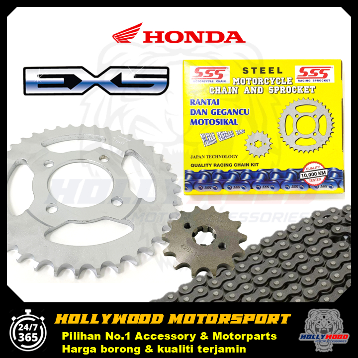 EX5 SSS ชุดโซ่ 3 IN 1 โซ่ 428 96L + โลหะผสม CNC SPROCKET 14T + 33T 34T 35T 36T JAPAN TECHNOLOGY