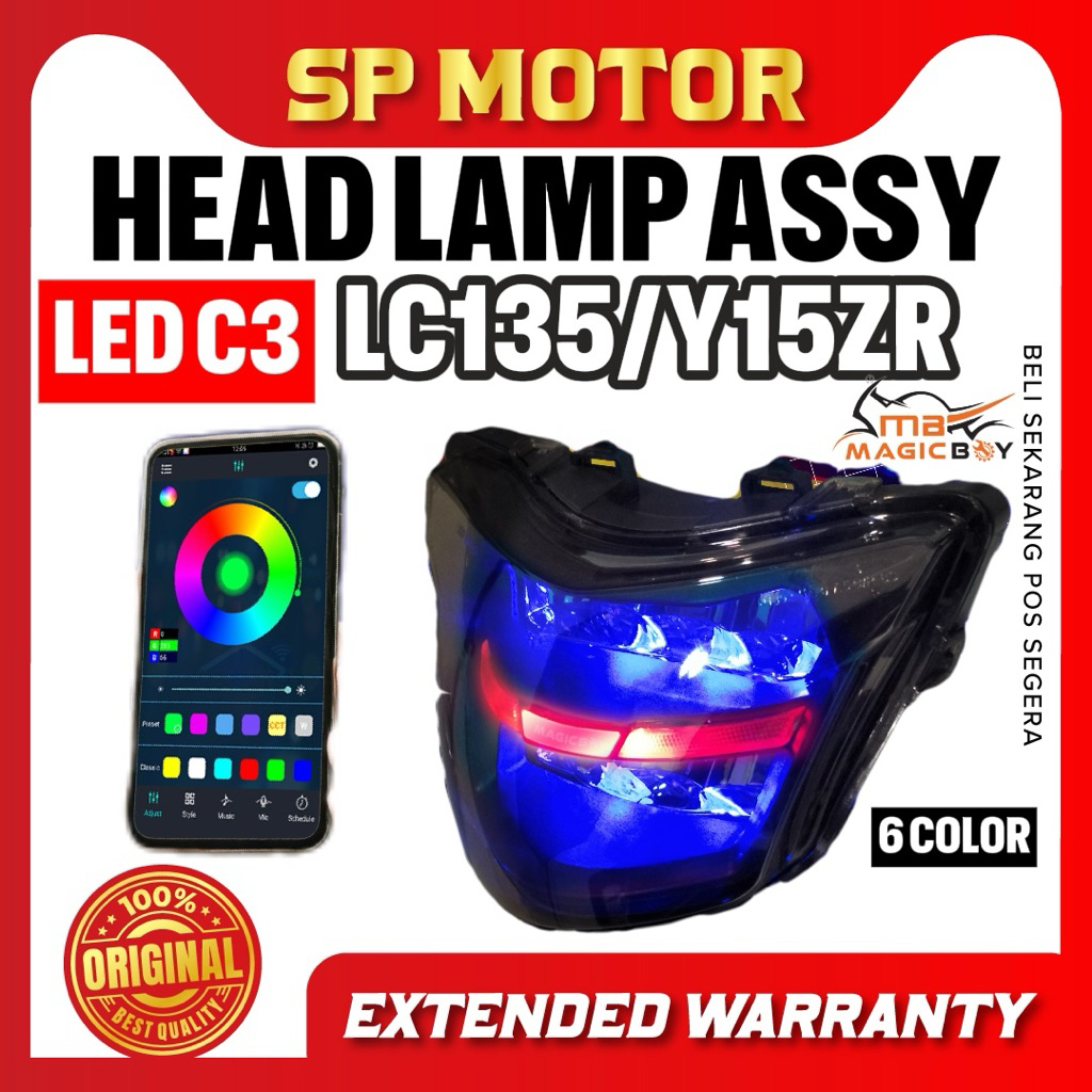 YAMAHA LC135 V1-V7 Y15 Y15ZR LED HEAD LAMP C3 CUSTOM APP TUGAR 6 JEIS สี MAGICBOY