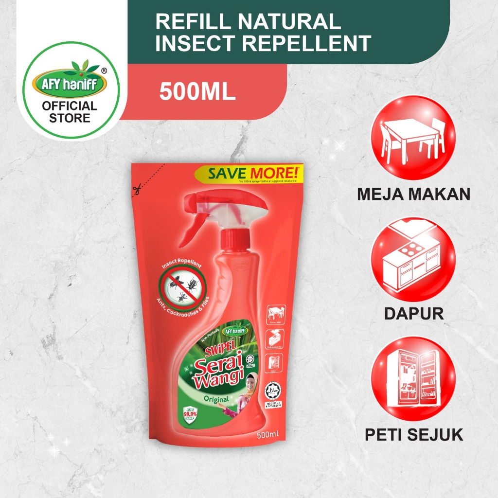 SWiPEL® ถุงรีฟิลตะไคร้ 500ML Afy Haniff รีฟิลสําหรับมด แมลงสาบ แมลงวัน แมลง