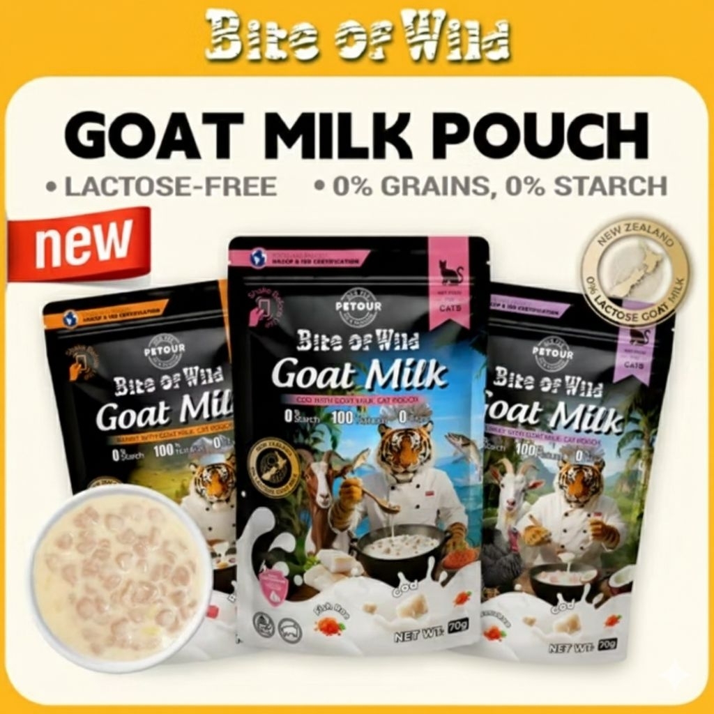 Bite of Wild New Zealand Goat Milk Pouch 70g สําหรับแมวหรือสุนัข