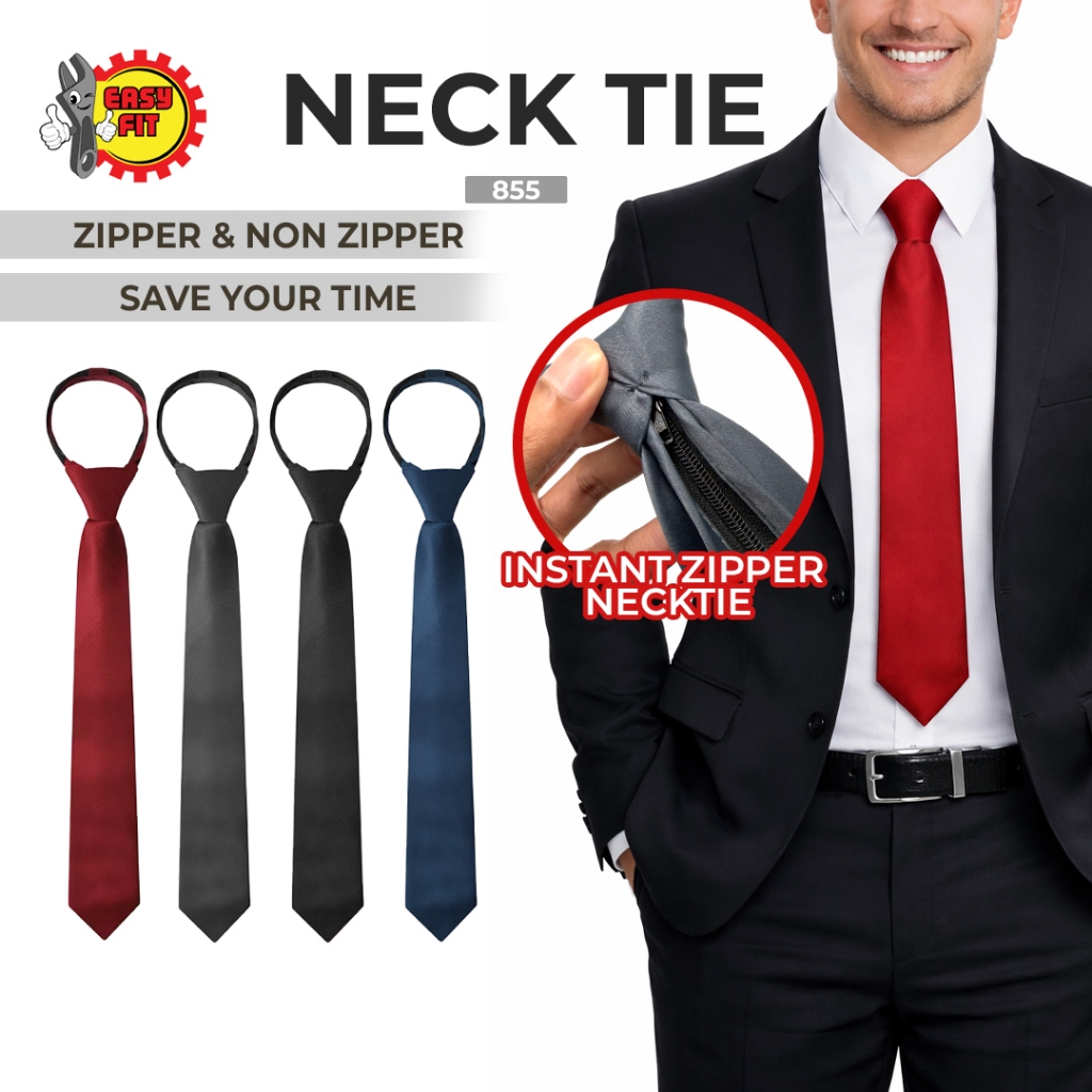 EASY FIT Mens Official Tie Zipper/ Non Zipper Neck Tie Accessories Suit Hand Tie Tali Leher Zip / Ti