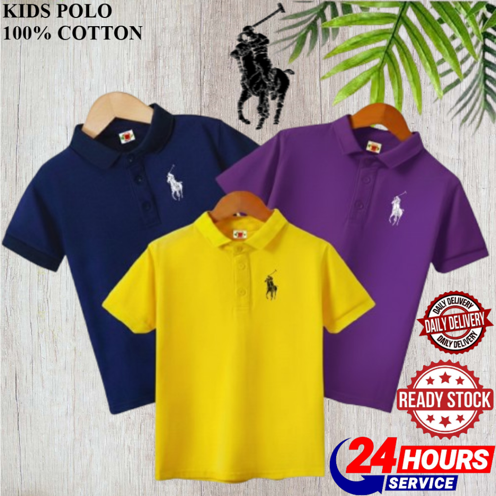Baju Kids Polo ผ้าฝ้าย 100% Unisex Regular Cetak สติกเกอร์ Kualiti Premium 1-14 Tahun Baju Harian Kan