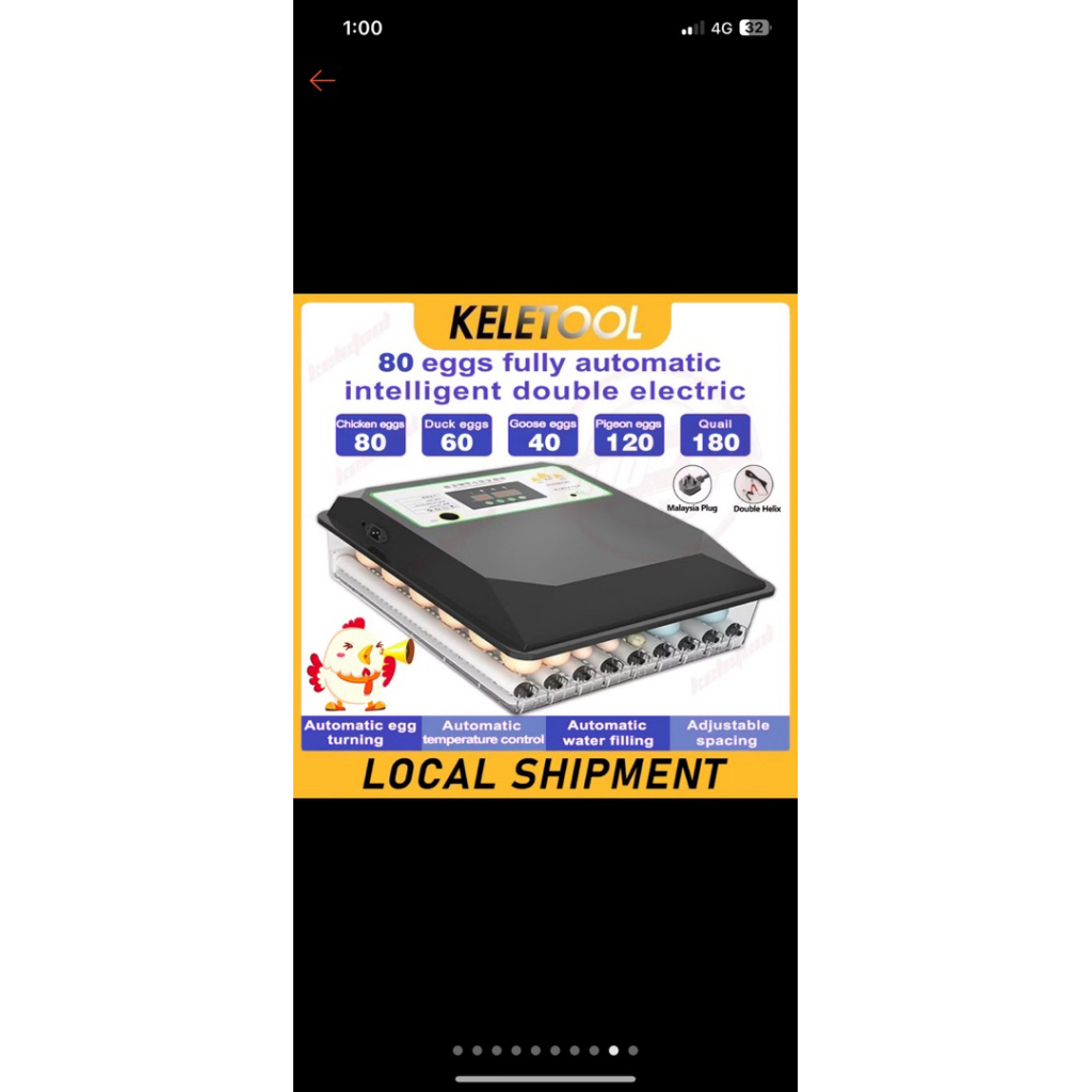 USED 80 Eggs Dual Power Automatic Incubator - Incubator Penetas Telur