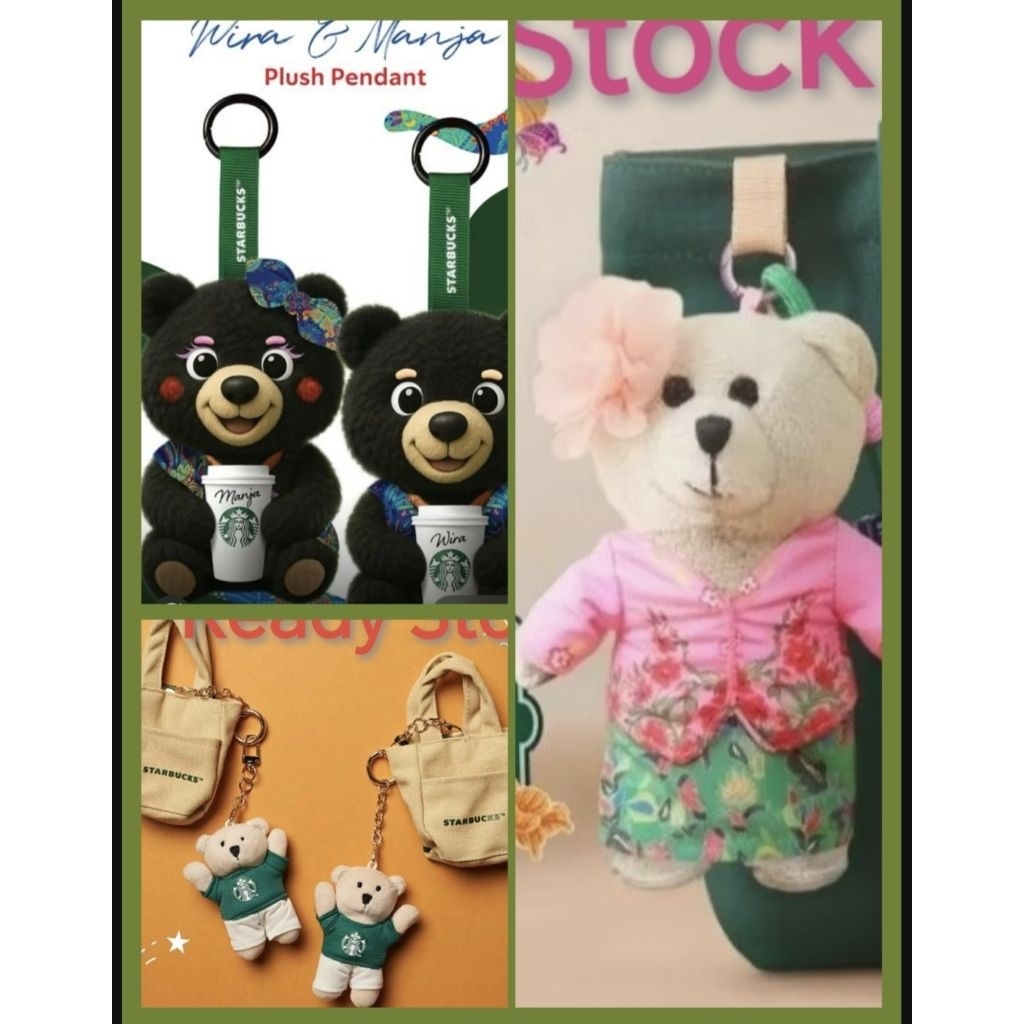 จี้ตุ๊กตา Starbucks Wira & Manja / พวงกุญแจ Plushie Bearista พร้อมกระเป๋าใส่ถุงกระดาษขนาดเล็ก