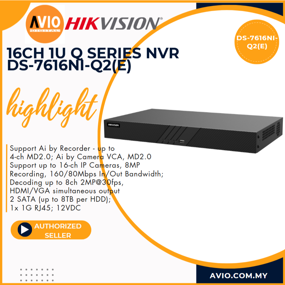 Hikvision 16CH 16 ช่อง 4K 8MP IP เครือข่ายกล้องวงจรปิด NVR Recorder 1U 2 hdd Bay 160 Mbps DS-7616NI-