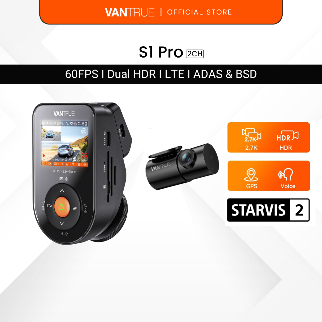 Vantrue S1 Pro Dash Cam - 2.7K 60fps | Sony STARVIS 2 I HDR I โหมดที่จอดรถ