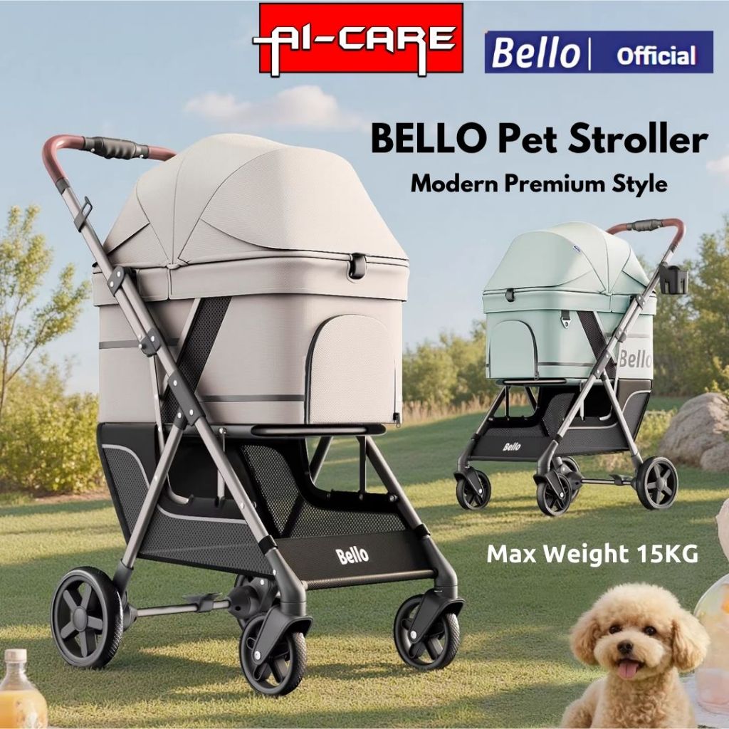 Bello Pet Stroller Modern Premium Style (Max Pet Weight 15kg) Pet Trolley/ Outdoor Stroller Cat & Do