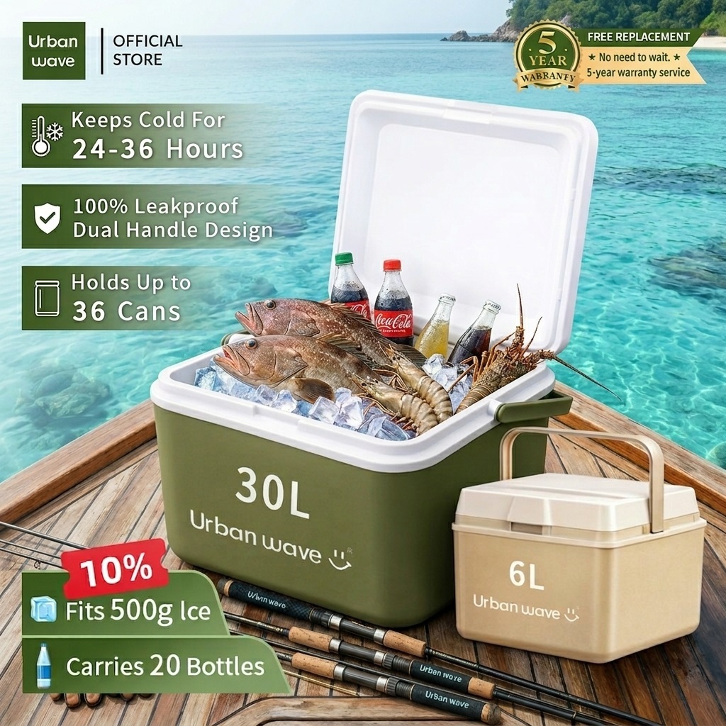 Urban wave Fishing Cooler Box Heavy Duty Tong Ais Ikan Fresh Seafood Ice Box 100% Leakproof Boat 30L