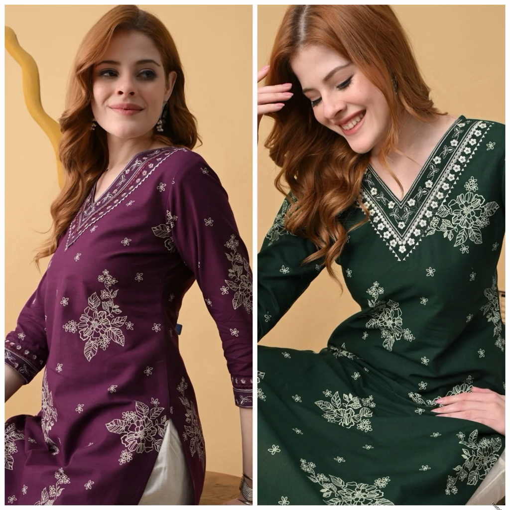 SSFH Pure Cotton พิมพ์ลาย Yoke Kurti (TOP เท่านั้น)