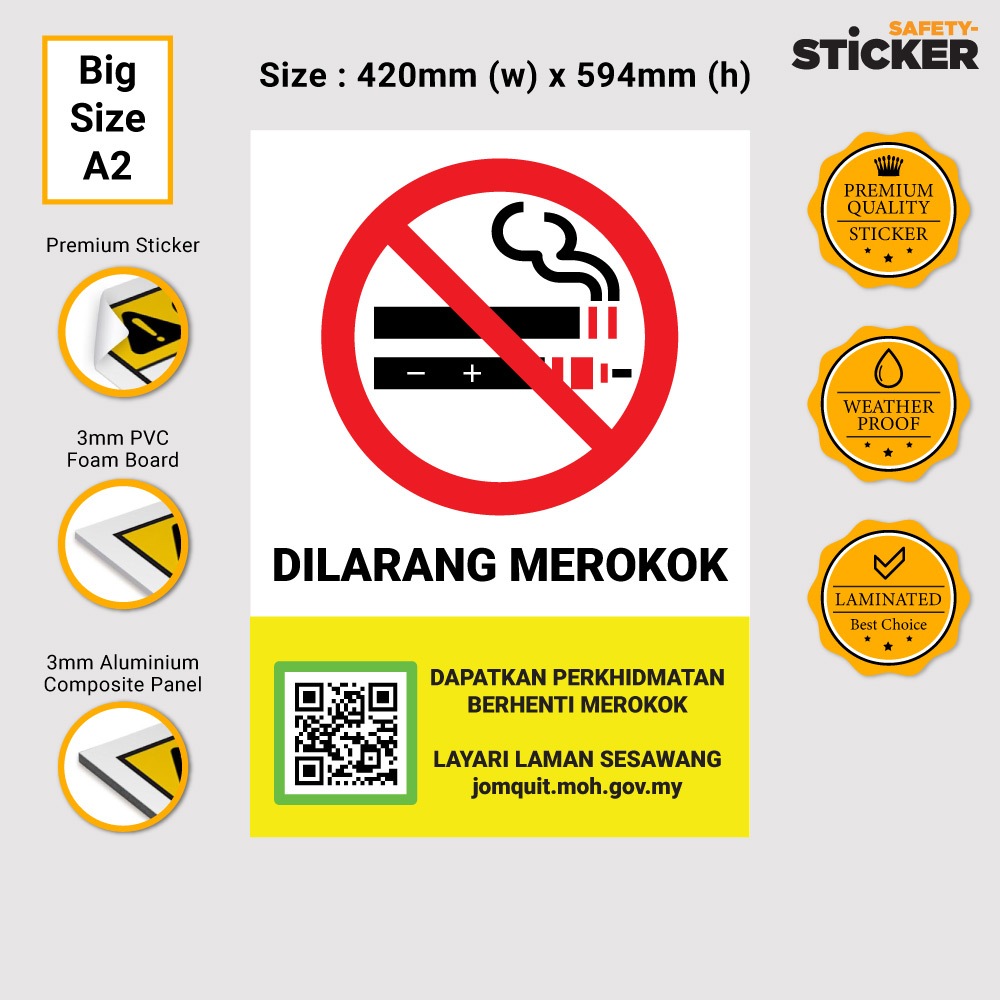 A2 Big Sign No Smoking Dilarang Merokok 禁