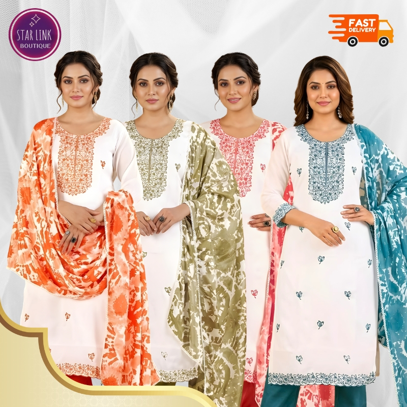 Vichitra Silk Punjabi Suit Set Top Pants Dupatta | Baju Punjabi Wanita Satin Premium 印 Jairwear 春夏装女