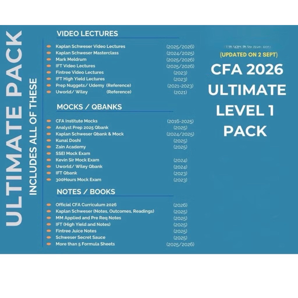 2026/2025 CFA ระดับ 1 Ultra Bundle: Kaplan Schweser, Mark Melrum, IFT, UWorld Wiley, หนังสือเรียนอย่
