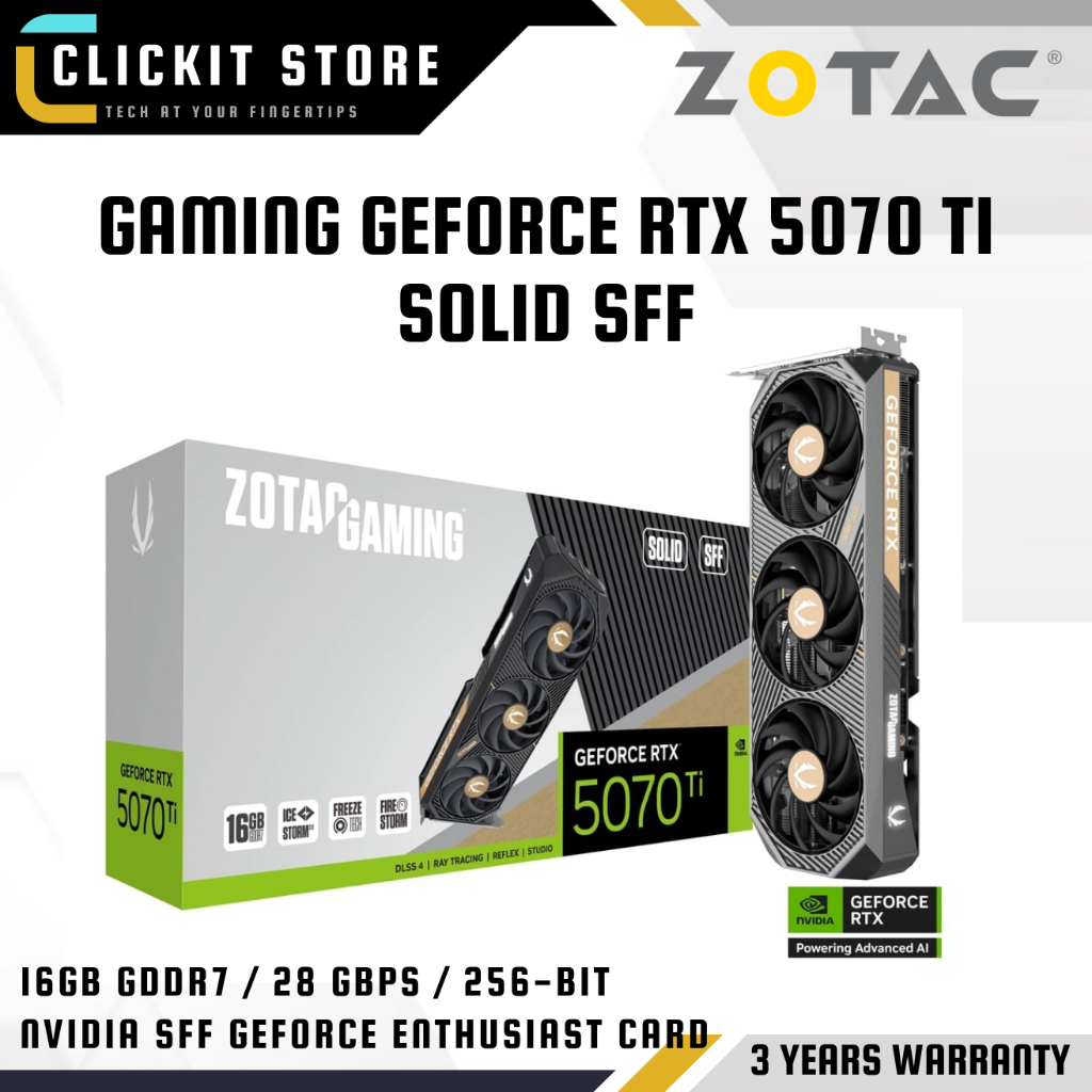 ZOTAC GAMING GeForce RTX 5070 Ti SOLID SFF กราฟิกการ์ด NVIDIA GPU - ZT-B50710D3-10P