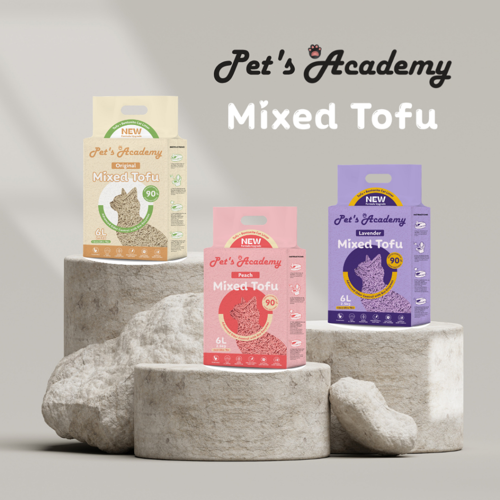 PETS ACADEMY ทรายแมวเต้าหู้ผสม 2.5กก. 6L 1.5มม., ควบคุมกลิ่น, ฟลัชชิ่ง, ฝุ่นต่ํา, ปาเซอร์คูริ่ง, ห้อ