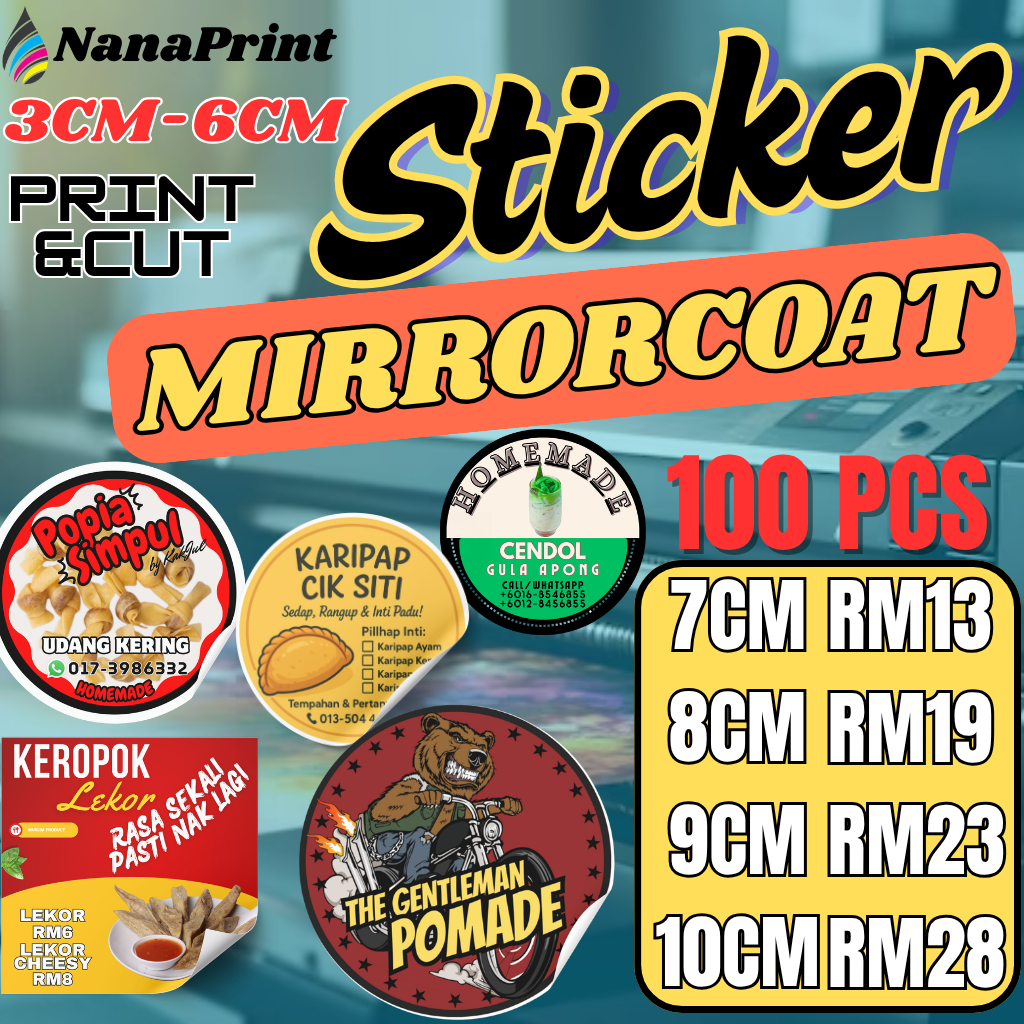 สติ๊กเกอร์ สติ๊กเกอร์ LABEL MIRRORCOAT สติ๊กเกอร์ สติ๊กเกอร์ LABEL PRODUK 7CM, 8CM, 9CM,10CM ️ 100 ช