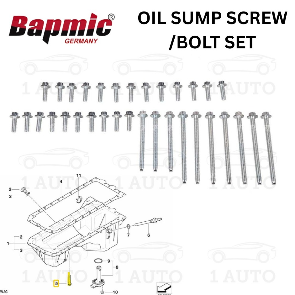 BAPMIC ENGINE OIL SUMP BOLT SET (33 ชิ้น) BMW N52 N53 N54 N55 ENGINE E90 E92 E93 E60 E63 E64 E65 E66