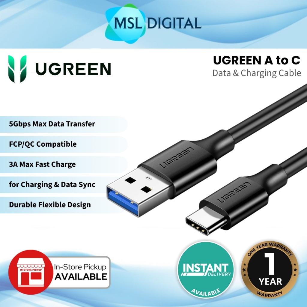 UGREEN สายชาร์จเร็ว USB-A เป็น USB-C 5Gbps Max Data Transfer Data Sync 3A Max
