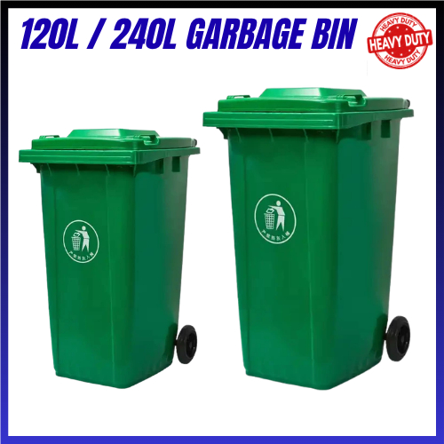 HEAVY DUTY GARBAGE BIN WITH WHEEL / Tong Sampah Green ขนาดใหญ่ (120LT / 240LT) ถังขยะมีล้อ