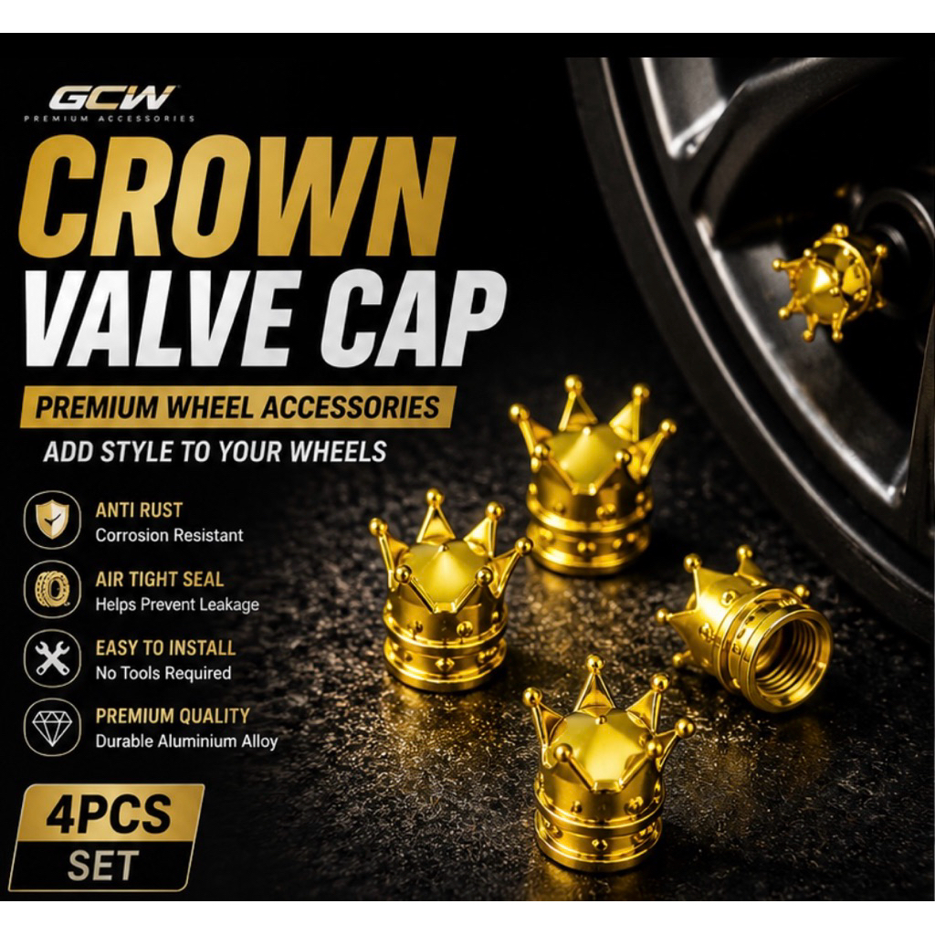 GCW2 Crown Valve Cap Universal Car Wheel Air Valve Cover 4 ชิ้น