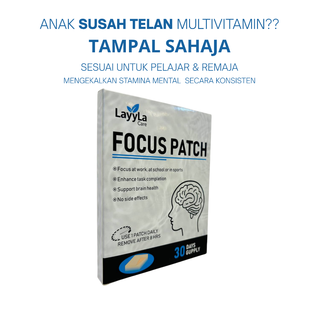 Focus Patch Tampal Fokus PelajarBantu Fokus Study Exam Bantu Kurangkan Distract & Brain Fog Patch Mu
