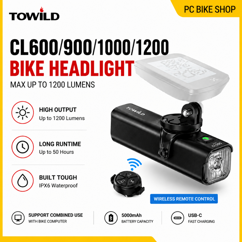 TOWILD 600 1000 1200 LUMEN SMART BIKE FRONT LIGHT กันน้ําชาร์จขี่จักรยานไฟหน้า Handlebar Light Lampu