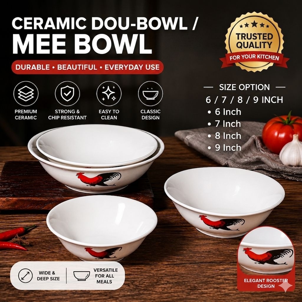 3.8 - 9 Rooster Noodle Bowl Porcelain แบบดั้งเดิมคลาสสิกดอกไม้ชามไก่ Mangkuk Bunga Ayam Kai Siao Tou
