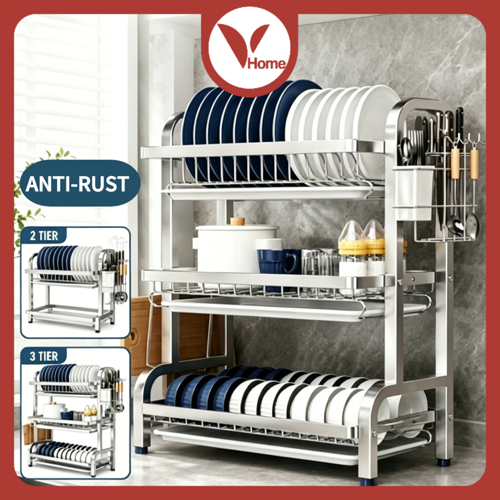 Vhome Karat สําหรับงานแต่งงานชั้นวางจานสแตนเลสรัก Sinki Dapur Storage Rack ห้องครัว