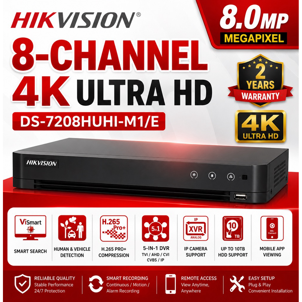 HIKVISION iDS-7208HUHI-M1/E 8CH 4K DVR 8.0MP HIK TURBO HD กล้องวงจรปิด 8CH เครื่องบันทึกวิดีโอดิจิตอ