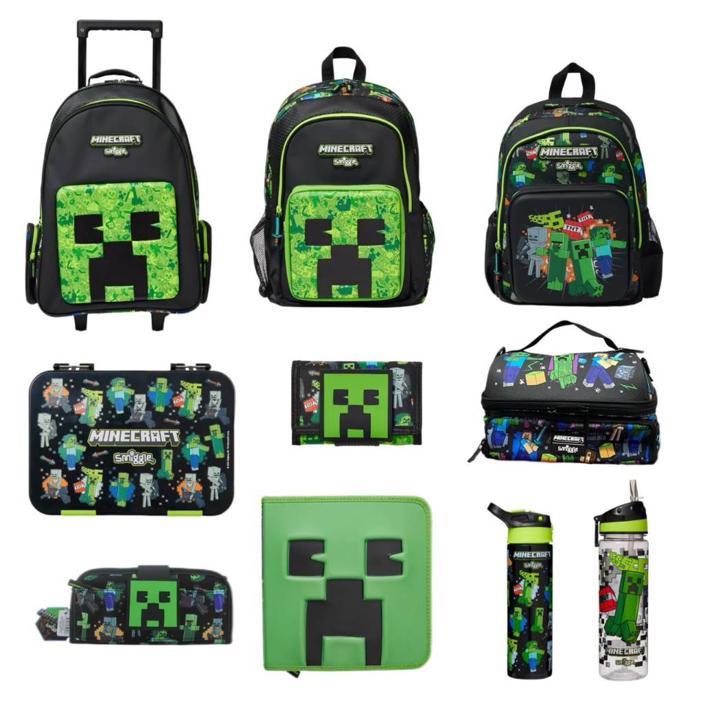 Minecraft Sniggle กระเป๋านักเรียนรถเข็นกระเป๋ากระเป๋าสตางค์ขวดกล่องดินสอสําหรับเด็ก